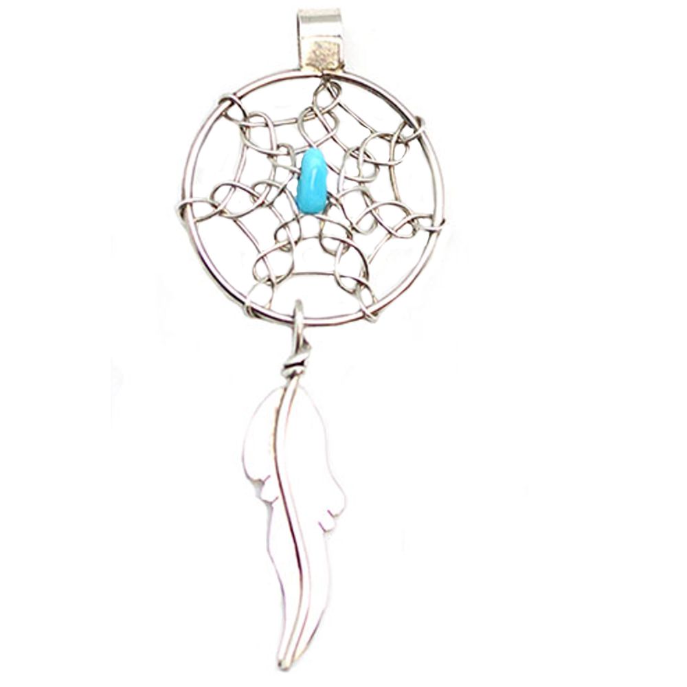 Indianerschmuck Kettenanhänger aus Sterling Silber - Turquoise Nugget Dreamcatcher, klein II