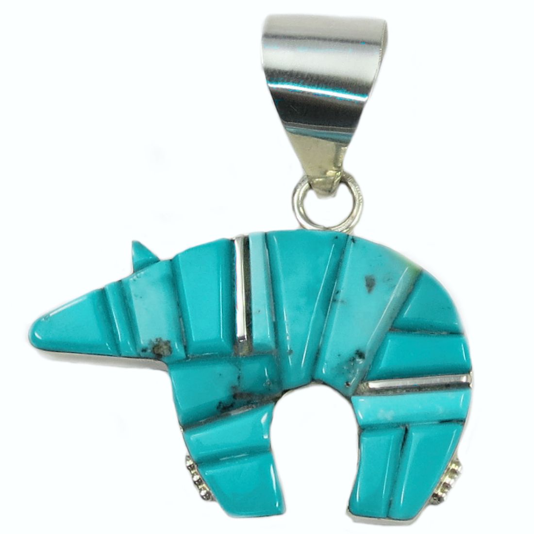 Indianerschmuck Kettenanhänger aus Sterling Silber - Exclusive Kingman Turquoise Bear