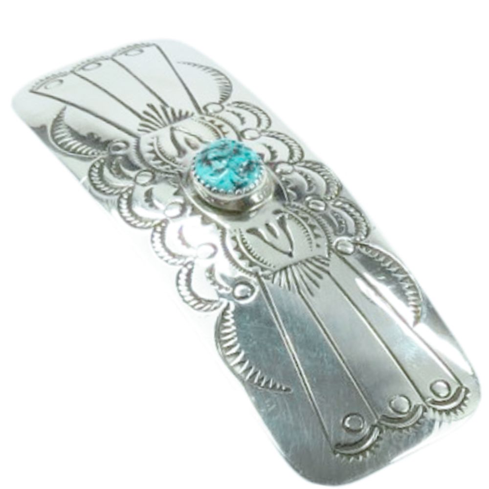 Indianerschmuck Haarspange aus Sterling Silber - Navajo Classic Kingman Turquoise II