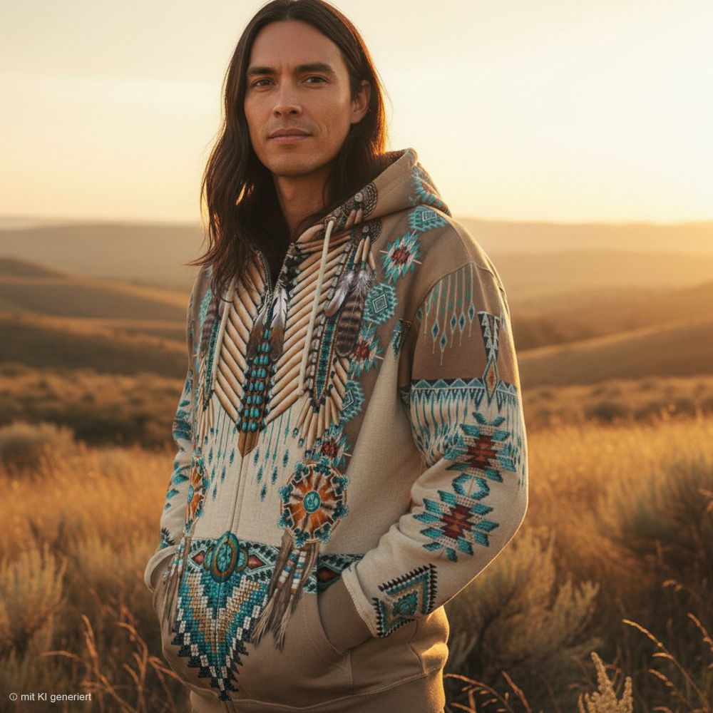 Premium Indianer-Hoodie / Kapuzenshirt mit Reißverschluss - Apache Warrior