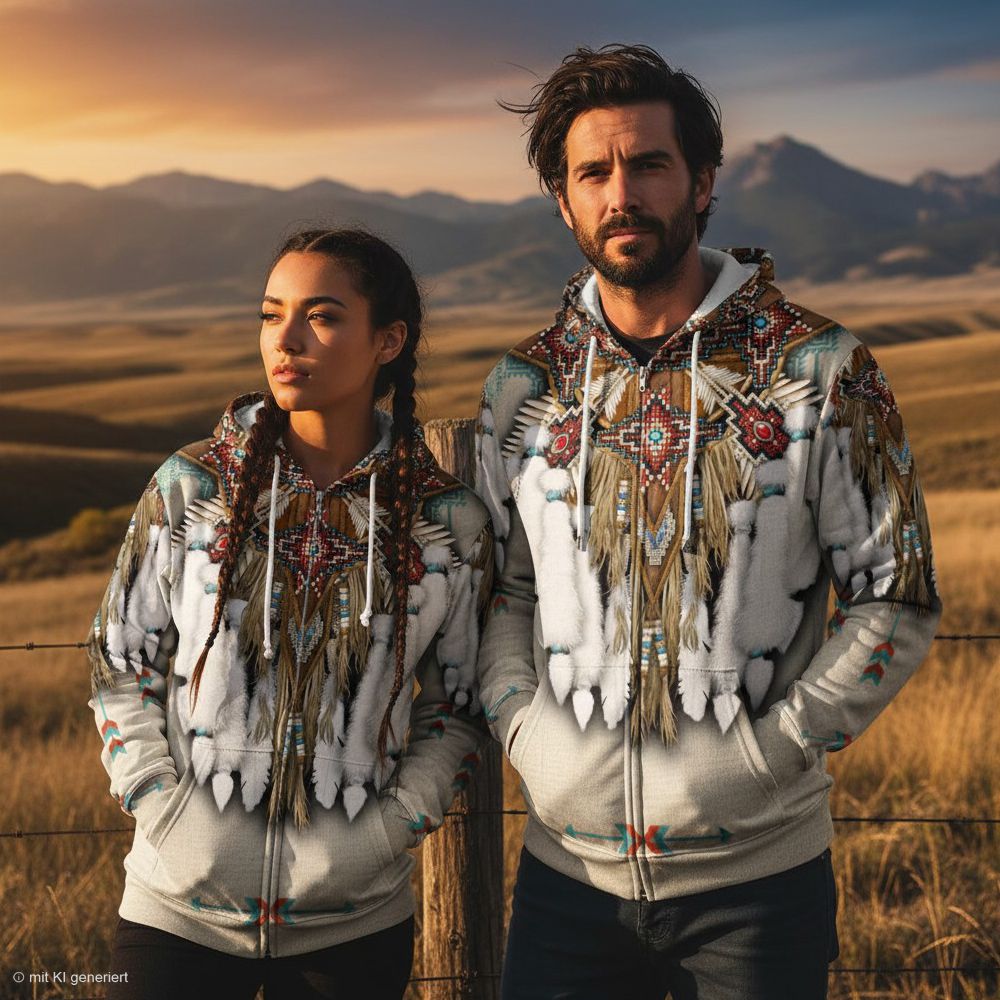 Premium Indianer-Hoodie / Kapuzenshirt mit Reißverschluss - Cheyenne Warrior