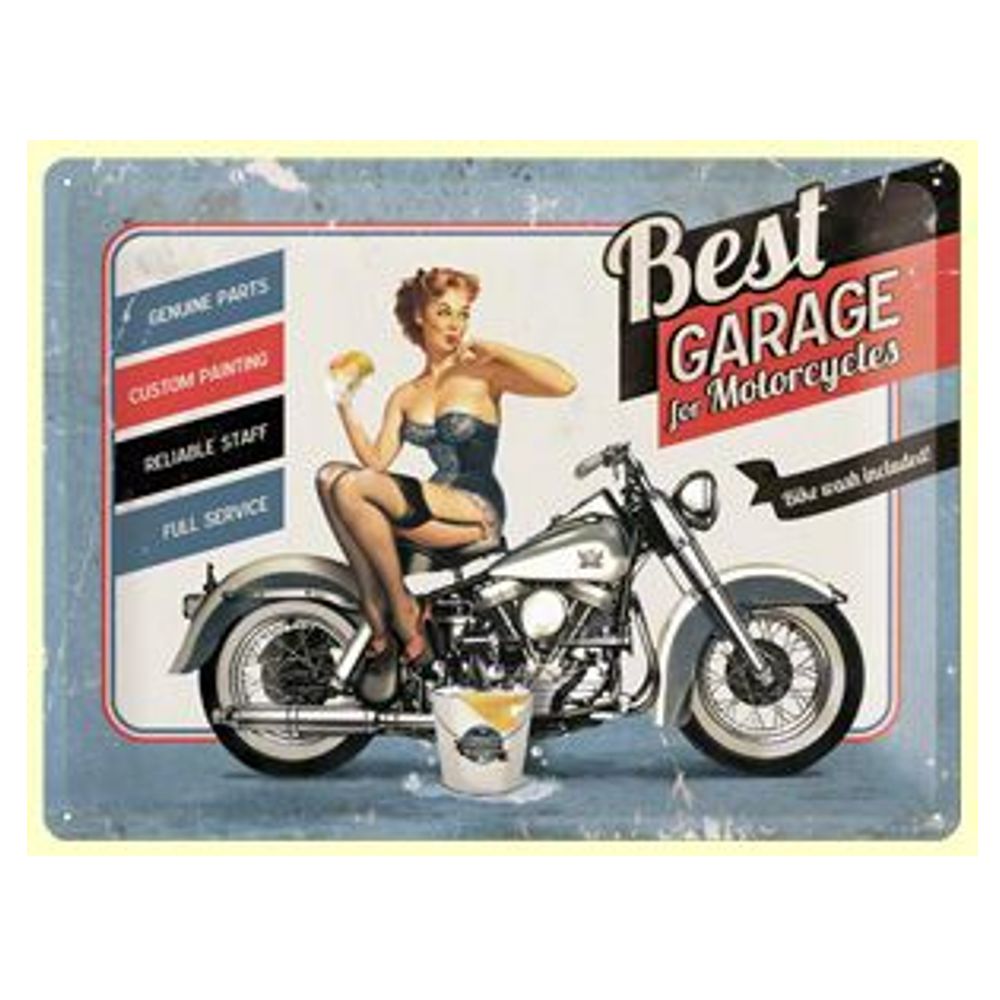 Blechschild - Bike´s Best Garage, Blau