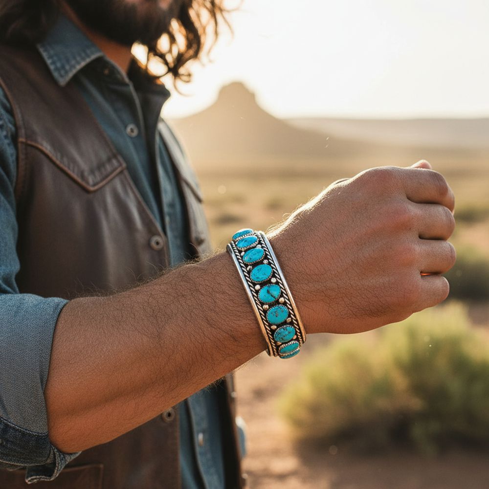 Indianerschmuck Armspange für Herren - Exclusive Kingman Turquoise