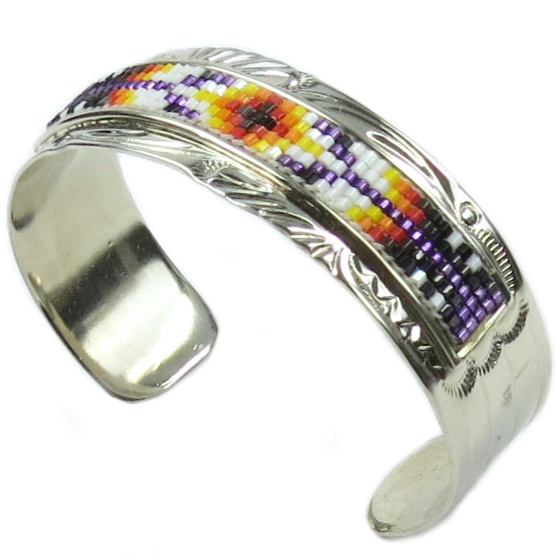 Versilberte Armspange für Damen mit Glasperlenverzierung - Silvern Navajo Beadwork XXVIII