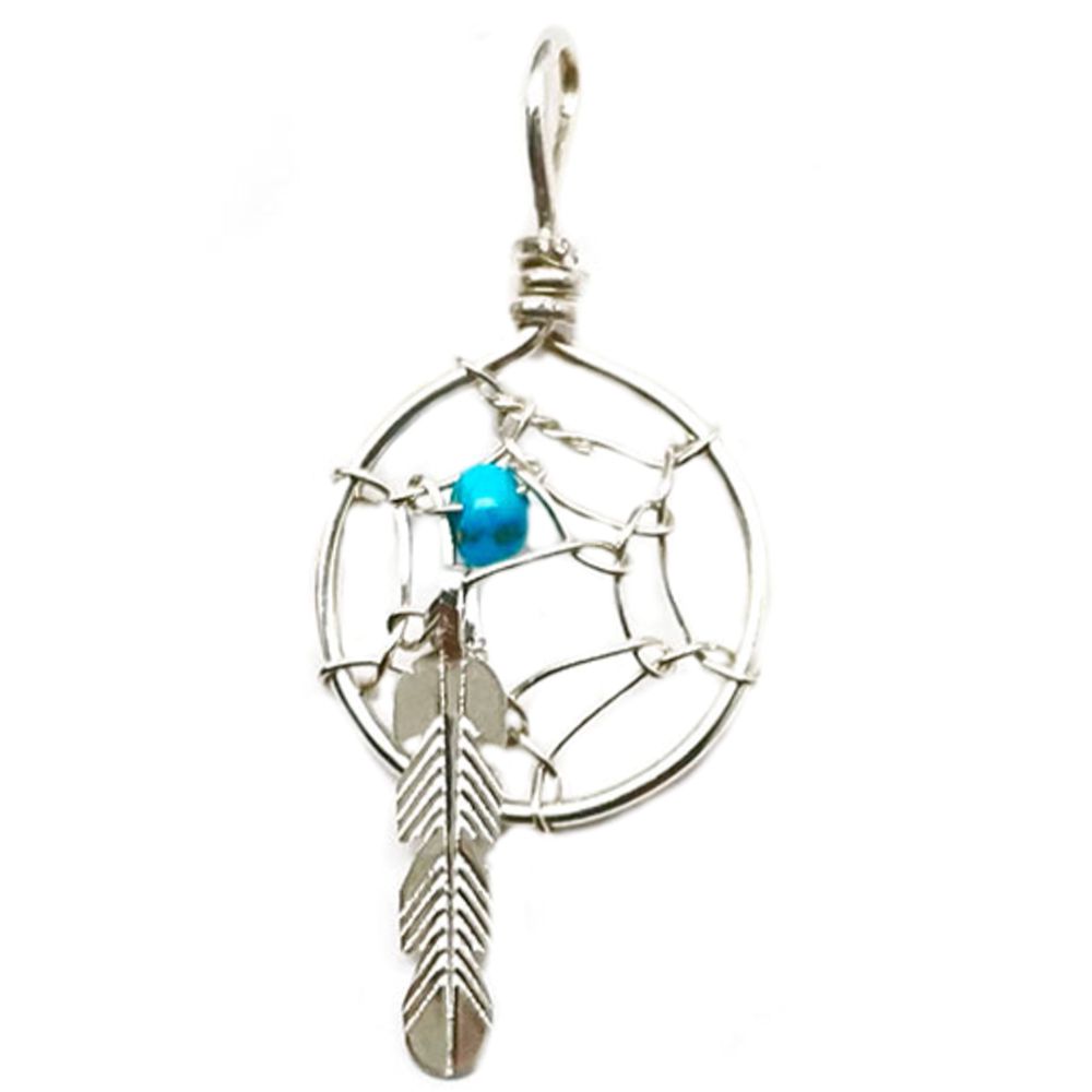 Indianerschmuck Kettenanhänger aus Sterling Silber - Turquoise Nugget Dreamcatcher, klein III