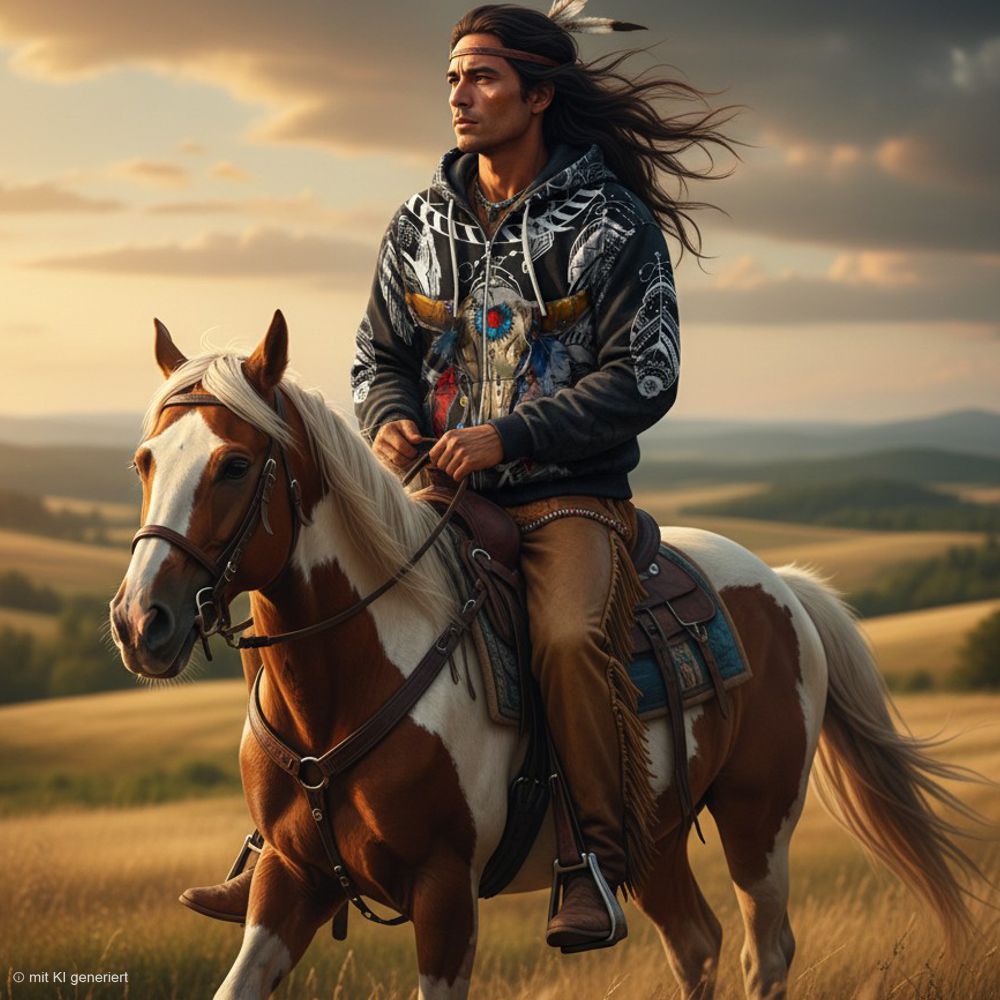 Premium Indianer-Hoodie / Kapuzenshirt mit Reißverschluss - Buffalo Warrior