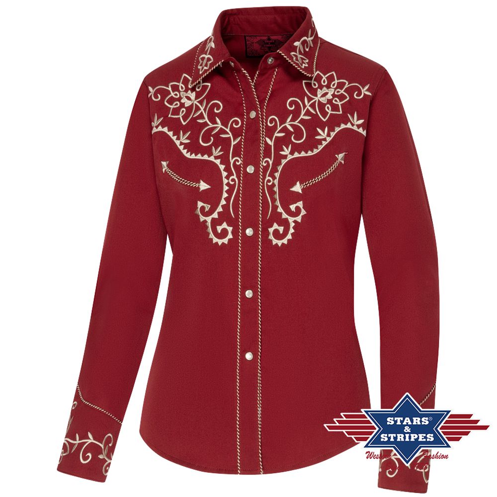 Rote, bestickte Westernbluse - Ruth