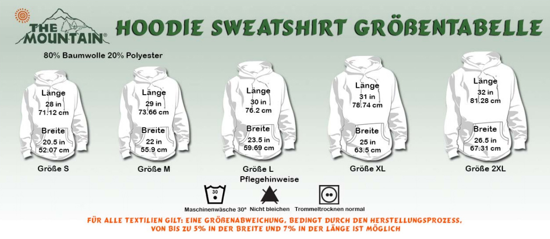 The Mountain - Hoodie - Gr&ouml;&szlig;entabelle