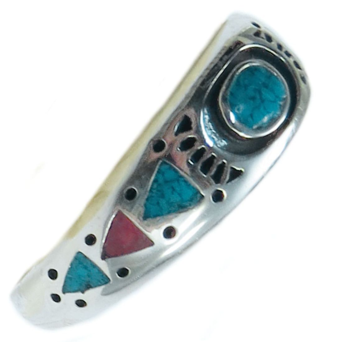 Indianerschmuck Herrenring aus Sterling Silber - Native Spring, Türkis / Koralle