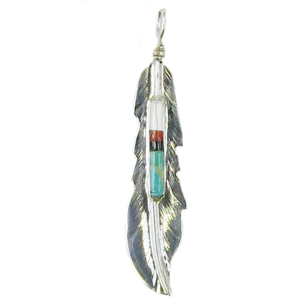 Indianerschmuck Kettenanhänger aus Sterling Silber - Zuni Feather VI