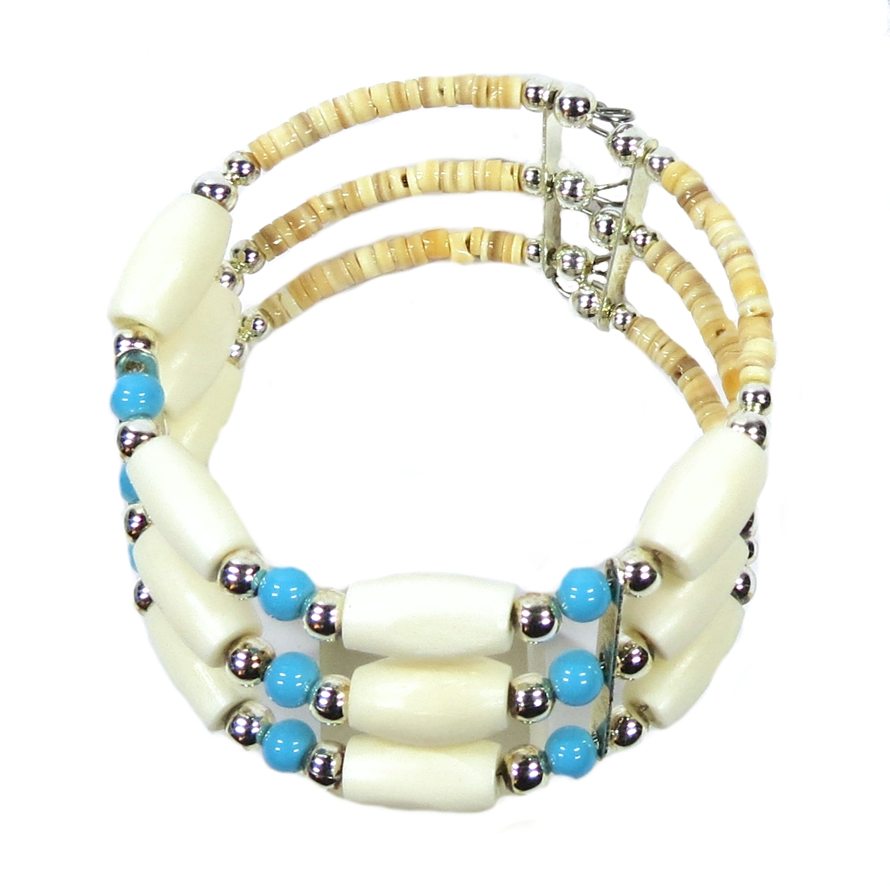 Indianerschmuck - Knochenarmband - Buffalo Bone, Weiß / Türkis
