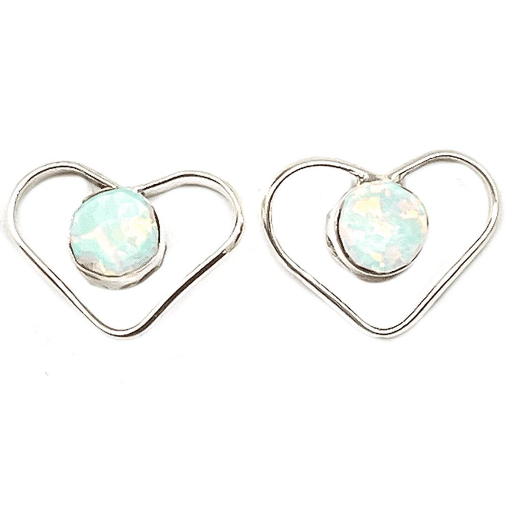 Mini-Ohrstecker aus Sterling Silber - Sparkling White Opal Heart
