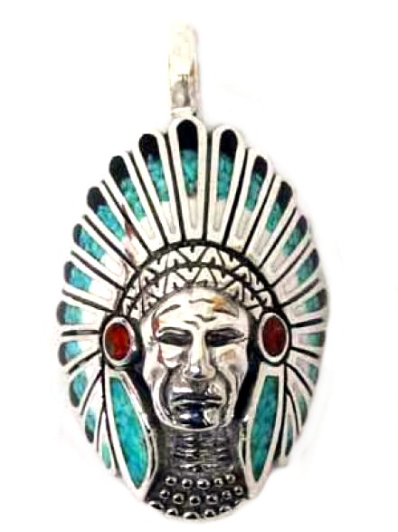 Indianerschmuck Kettenanhänger aus Sterling Silber - Indian Chief