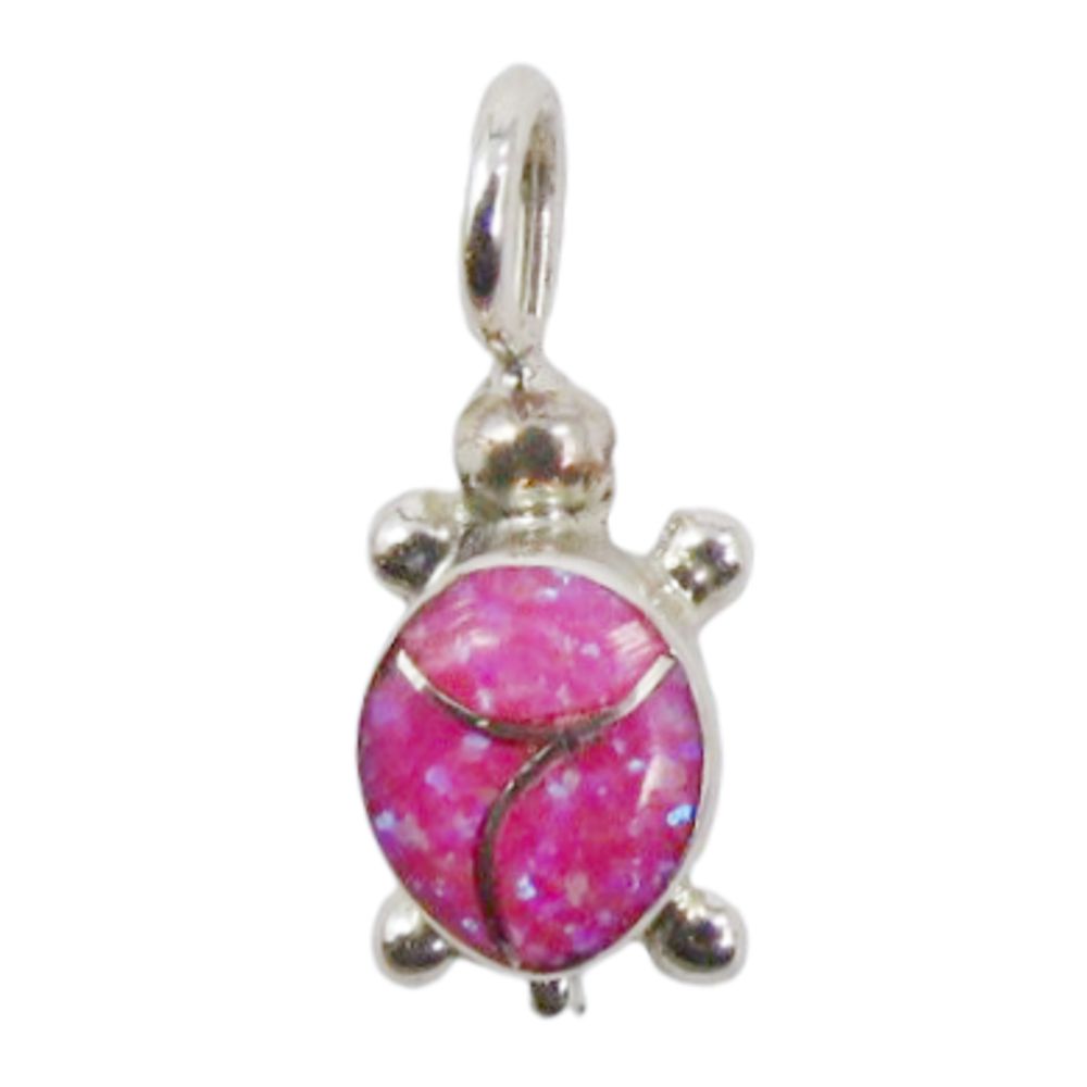 Indianerschmuck Kettenanhänger aus Sterling Silber - Red Zuni Turtle