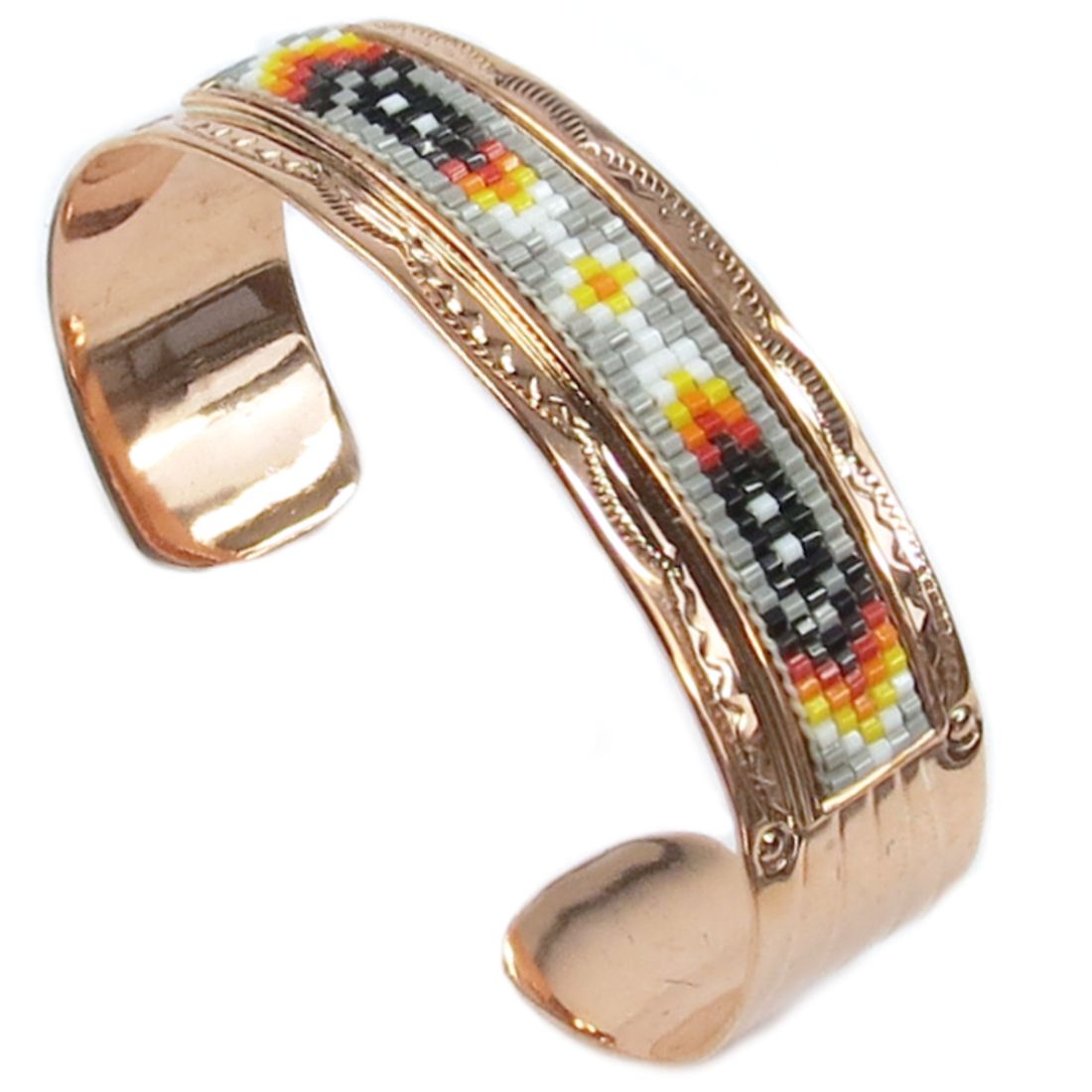 Kupfer-Armspange für Damen mit Glasperlenverzierung - Copper Navajo Beadwork III